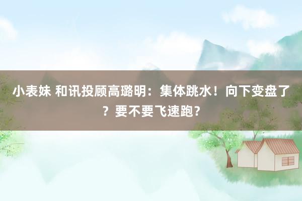 小表妹 和讯投顾高璐明：集体跳水！向下变盘了？要不要飞速跑？